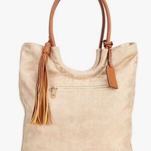 WT Sole Society Asmin Snap Tassel Hobo Tote Bag "Gold" Fabric Faux Leather Logo